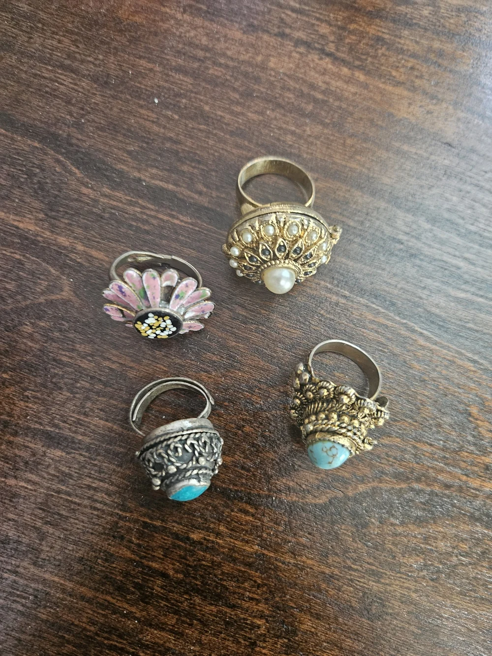 Boho Mixed Metal and Turquoise Statement Rings - Set of 4 - Picture 2 of 10